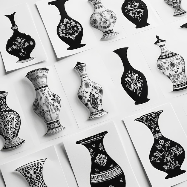 Photo collection of ceramic vases on a white background top view