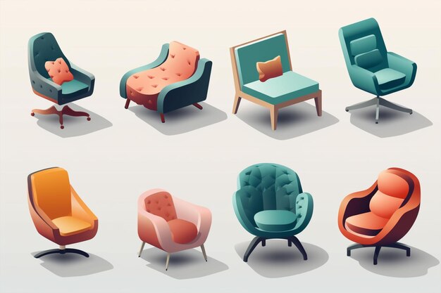 A collection of chairs with different colors and the word sofa Generative ai