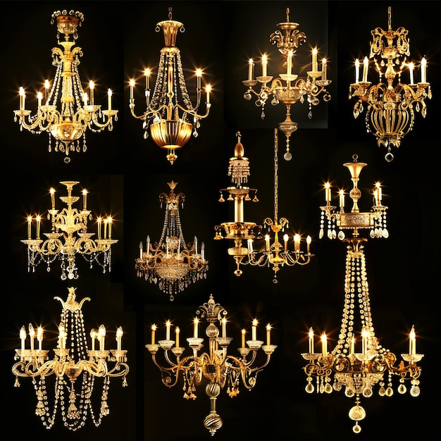 a collection of chandeliers with the name chandelier on it