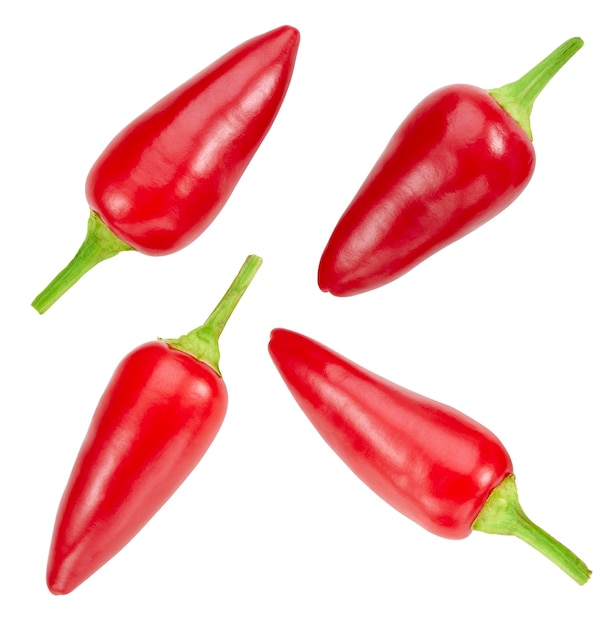 Collection chili Red chili isolated on white background Full depth of field With clipping path