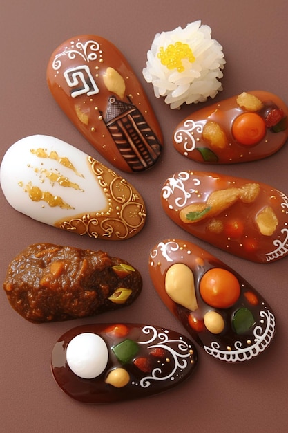 a collection of chocolate easter eggs with a design on the bottom