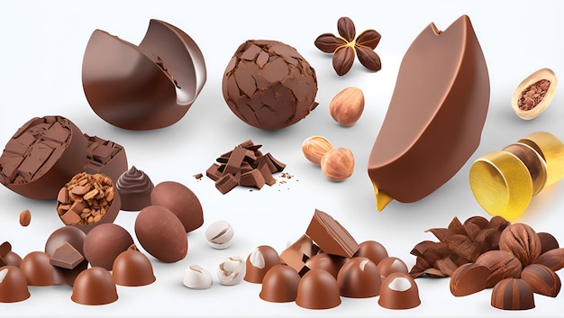 A collection of chocolates including one that is broken and the other is broken.