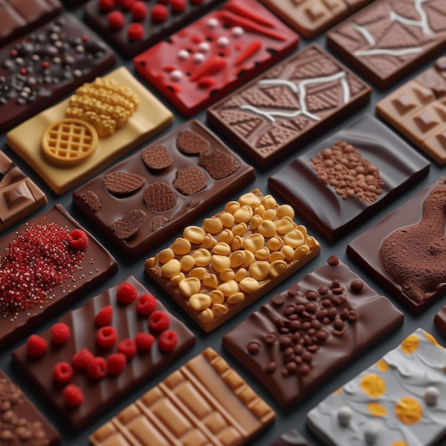 a collection of chocolates with many different colors and shapes