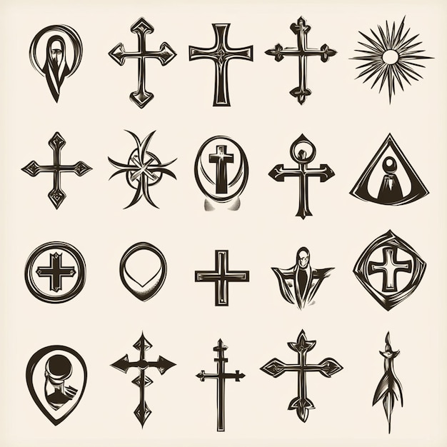 Photo collection of christian religious symbol elements