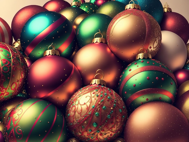 A collection of christmas ornaments are arranged in a pile.