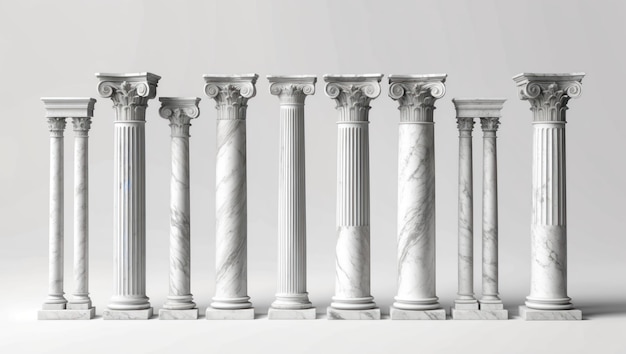 Photo a collection of classical pillars showcasing different designs and materials