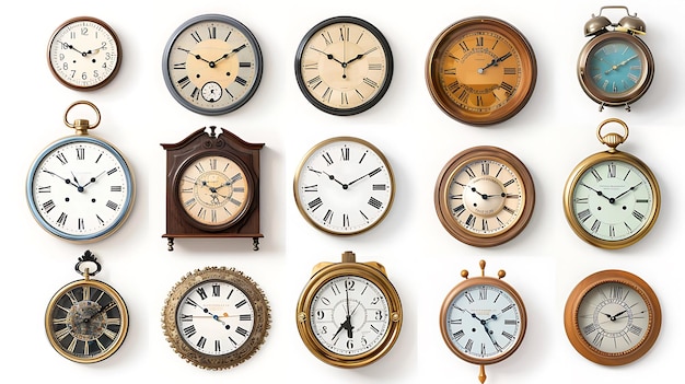 Photo a collection of clocks including one that says quot the time is 12 00 quot