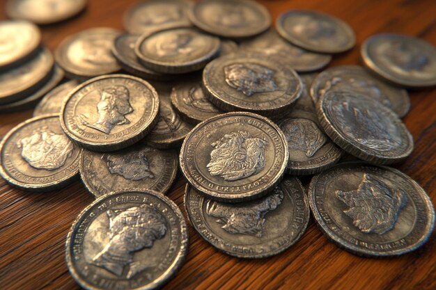 a collection of coins including one of the most one with a head of the head on it