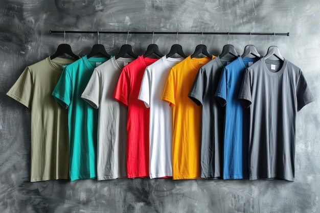 A collection of colored tshirt templates for men on Plain Background