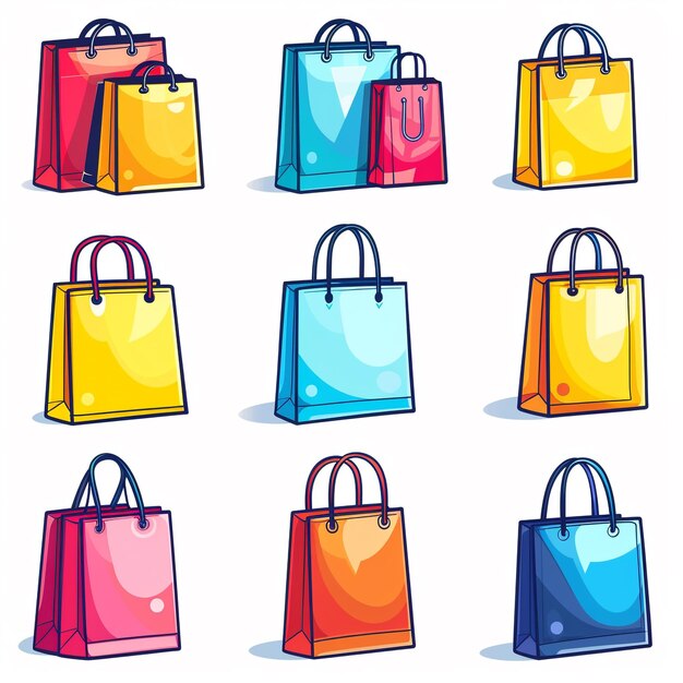 a collection of colorful bags with a blue red green and purple bag