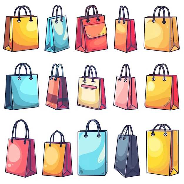 a collection of colorful bags with different colors