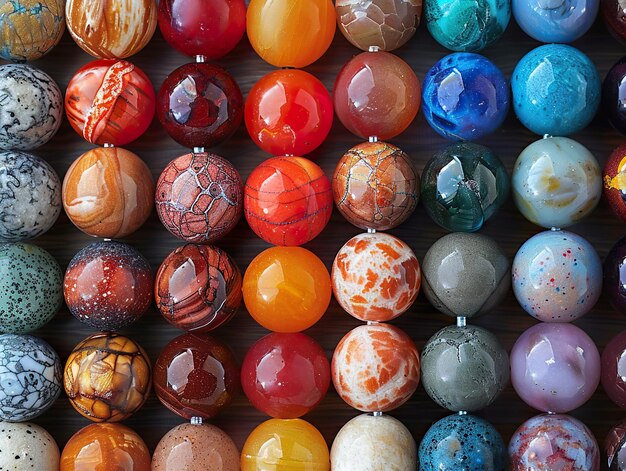 a collection of colorful balls with the words  the name of the artist  on the bottom