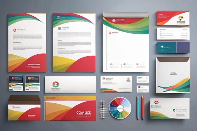 Photo a collection of colorful business cards including the logo of the brand