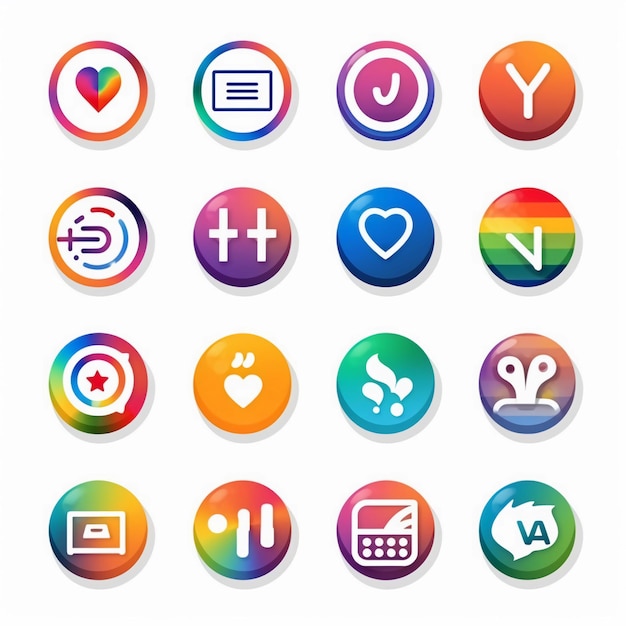 A collection of colorful buttons for a mobile app called love, heart, heart, and heart.