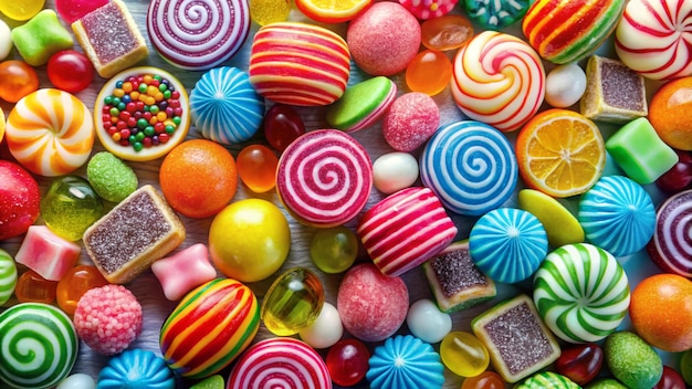 a collection of colorful candy including one of the candy is called lollipops