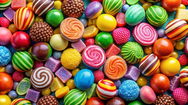 a collection of colorful candy including one of the colors of the rainbow