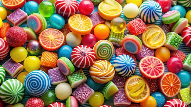 Photo a collection of colorful candy including one that saysthe word candyon it