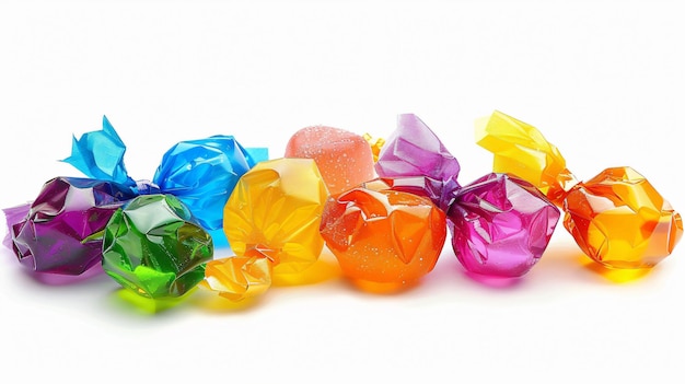 a collection of colorful candy is shown on a white background