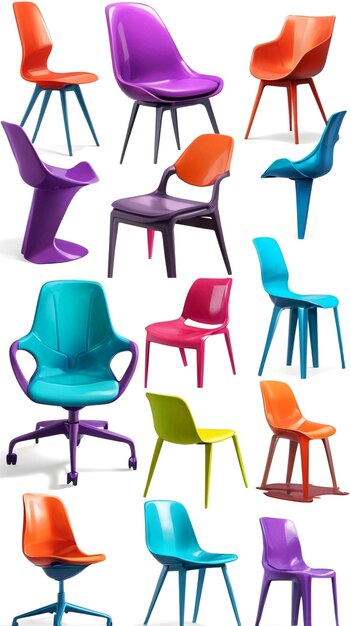 Photo a collection of colorful chairs with different colors and colors