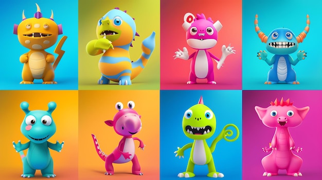 A collection of colorful cute cartoon monsters