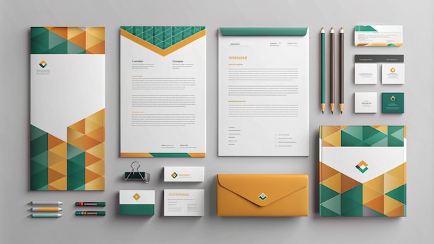 a collection of colorful envelopes with a green and orange design