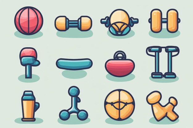 Photo collection of colorful fitness equipment icons