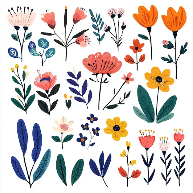 Photo collection of colorful flower illustrations in flat form