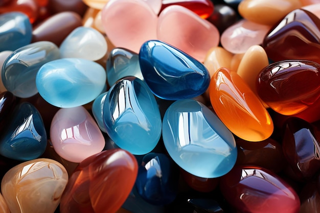 A collection of colorful glass gemstones.