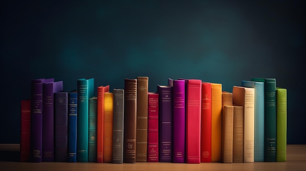 Collection of colorful hardcover books AI generated