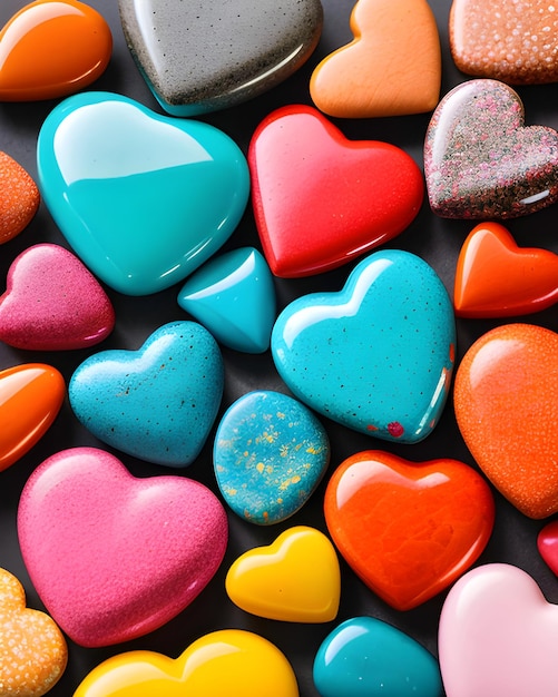 A collection of colorful heart shaped candies