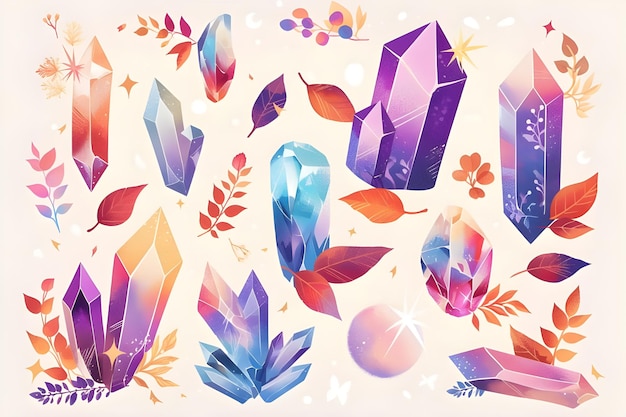 Photo a collection of colorful illustrations including the word diamond