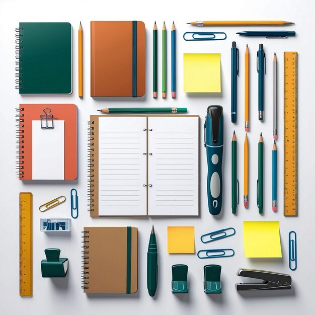 a collection of colorful items including pens pencils and other items