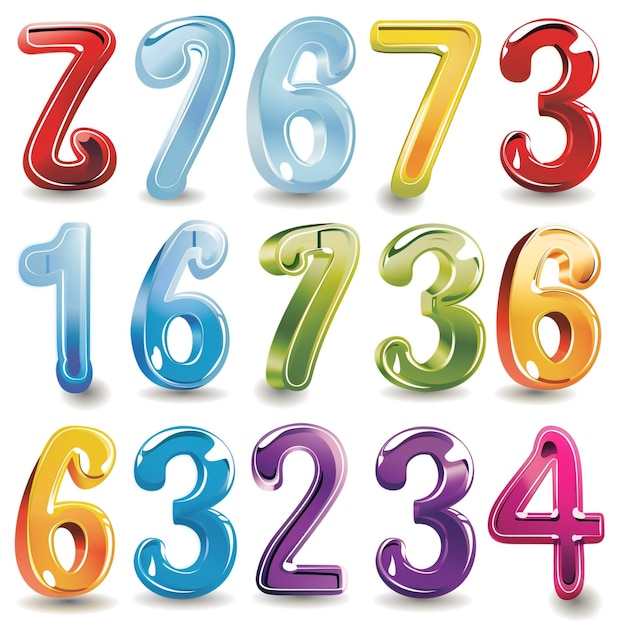 a collection of colorful numbers including numbers including one that says7