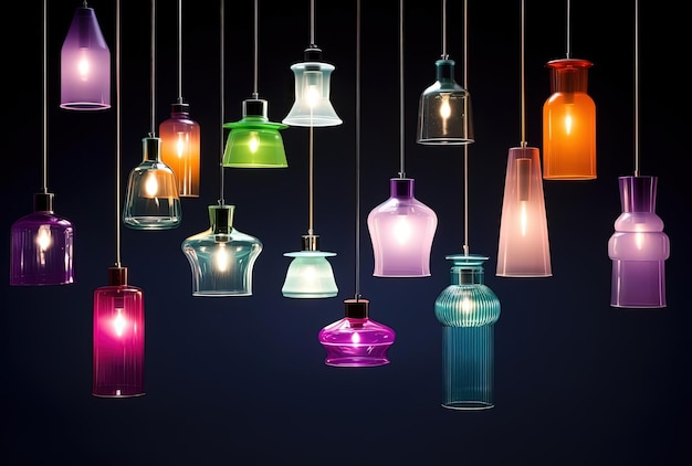 a collection of colorful plastic hanging pieces in the style of contemporary glass