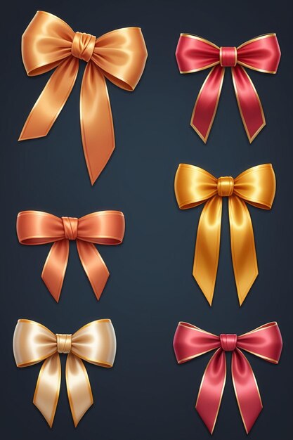 Photo a collection of colorful ribbons and bows isolated on a clean dark background cartoon style