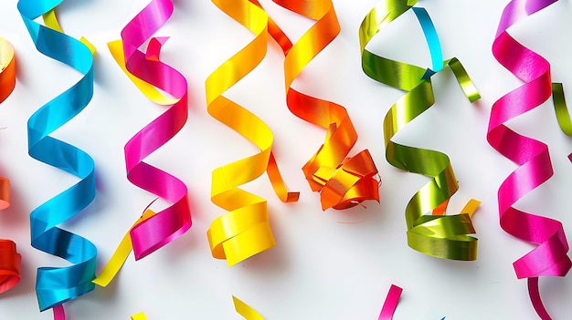 Photo a collection of colorful ribbons with the word  happy birthday  on the bottom