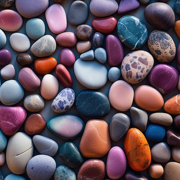 Photo a collection of colorful rocks with a heart shaped design