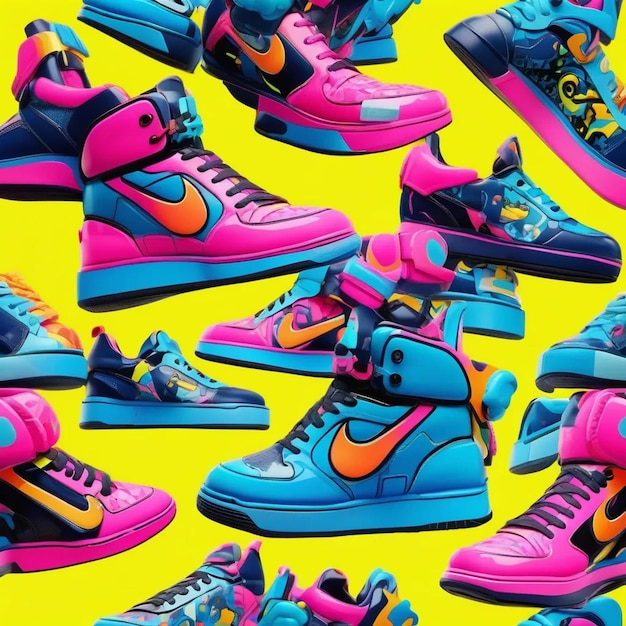 Photo a collection of colorful shoes with nike logo on them