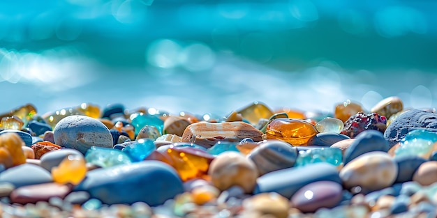 a collection of colorful stones and gems are on the ground