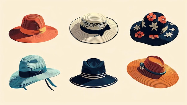 Photo collection of colorful summer hats