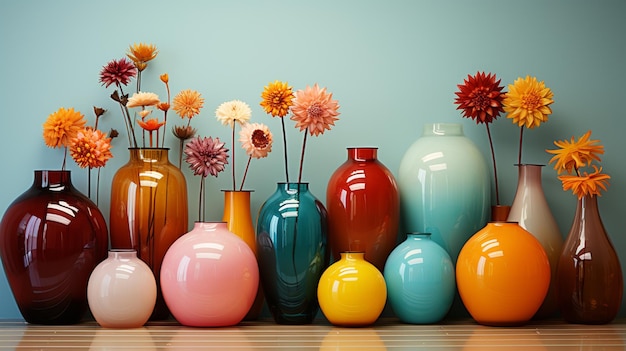 A collection of colorful vases including one that has the number 10 on it