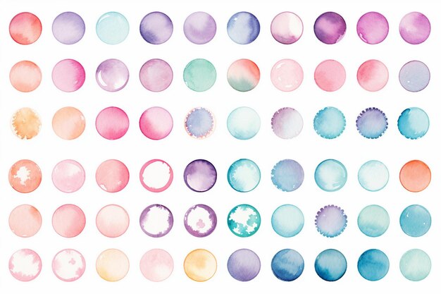 a collection of colorful watercolored circles