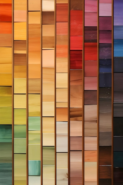 Photo a collection of colorful wooden panels with the colors of the rainbow.