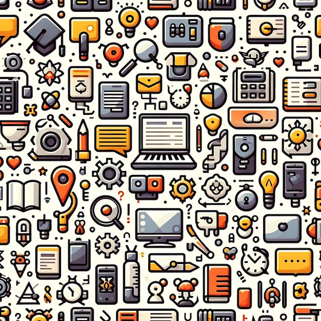 Photo a collection of computer and technology icons with a background of a pattern of different icons