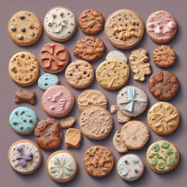 a collection of cookies including one that has the number 3 on it