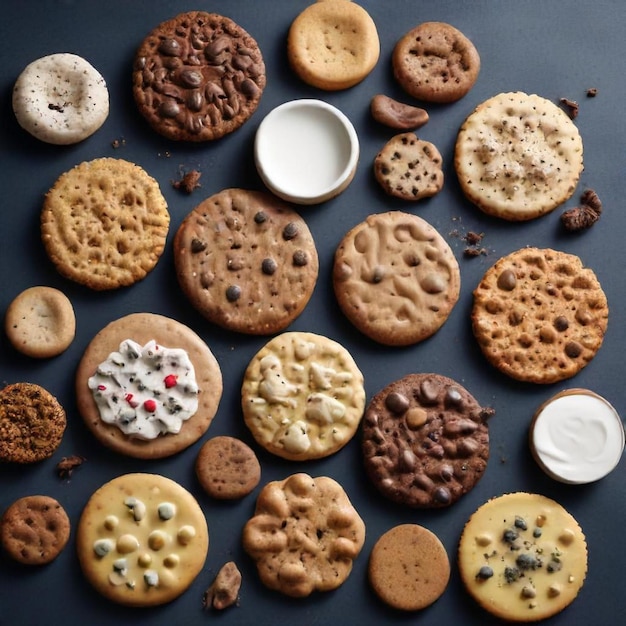 a collection of cookies including one that says  chocolate