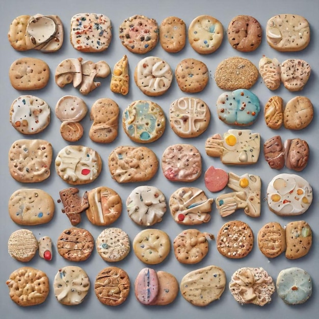 a collection of cookies including one that says  donuts