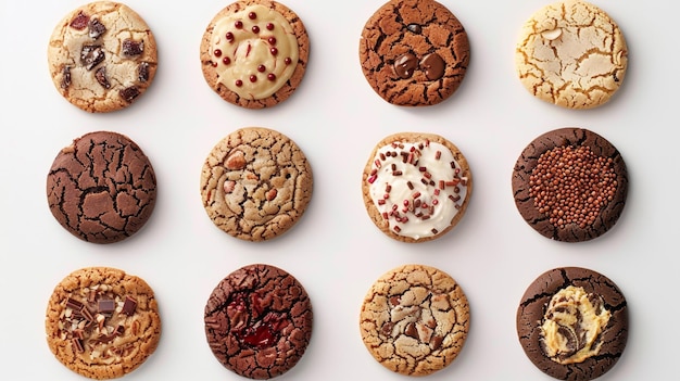 a collection of cookies with chocolate and white chocolate chip cookies