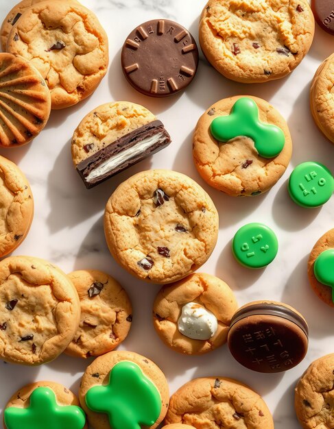 Photo a collection of cookies with a heart shaped cookie on the top