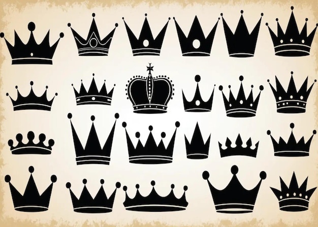 a collection of crowns with a black crown and a gold crown